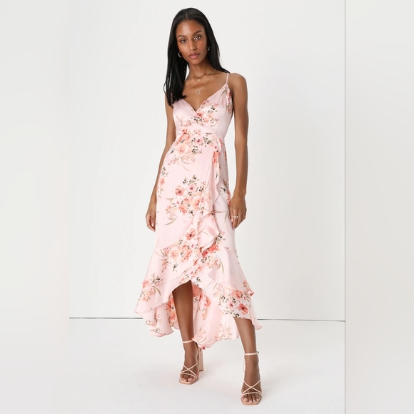 Floral Satin Ruffle Dress